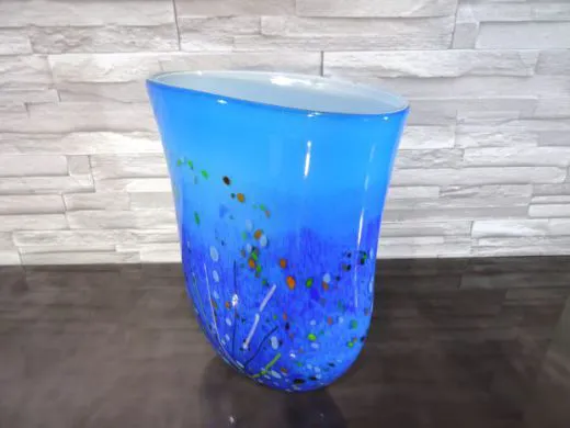 Glasvase in blau/ VASO in Vetro ovale