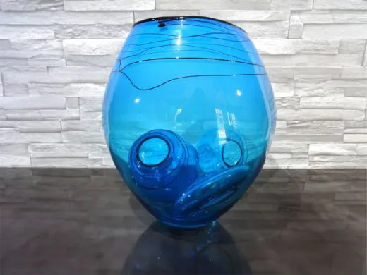 Glaskunst in blau/ Grande BOLLA di Vetro verticale